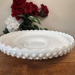 Fenton Hobnail White Milk Glass Scalloped Edge Dish Vintage Centerpiece Bowl‎